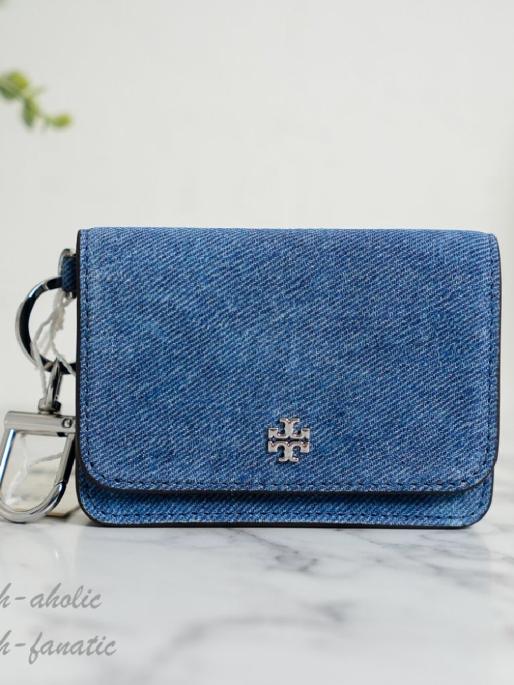 Tory Burch Emerson Denim Suede Flap Card Case in Dark Denim NWT